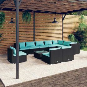 11 Piece Patio Lounge Set with Cushions Poly Rattan Black