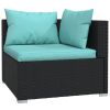 11 Piece Patio Lounge Set with Cushions Poly Rattan Black