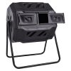 Compost Bin, 43-Gal Dual Chamber Composting Tumbler, Large Tumbling Rotating Composter with 2 Sliding Doors and Steel Frame