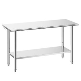 Stainless Steel Work Table, 24x60 Inch Food Prep Table, Commercial Kitchen Workstation With Adjustable Undershelf, Metal Heavy Duty Utility Workt (Option: Default)
