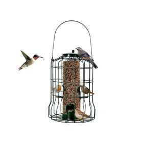 Outdoor Metal Seed Guard Deterrent Squirrel-Proof Caged for Wild Bird Feeder (Color: green, type: bird)
