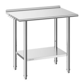 Stainless Steel Work Table, 24x36 Inch Food Prep Table With Backsplash, Commercial Kitchen Workstation With Adjustable Undershelf, Metal Heavy Du (Option: Default)