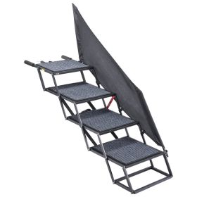 Dog Stairs For Car, 4 Steps Extra Wide Foldable Dog Ramp For Large Dogs With Non-Slip Rug Surface, Portable Lightweight Pet Ladder For Car, SUV, (Option: Default)